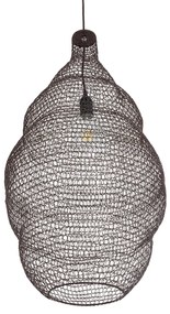 GloboStar® KENTUCKY 01896 Vintage Κρεμαστό Φωτιστικό Οροφής Μονόφωτο 1 x E27 AC220-240V IP20 - Φ40 x Υ70cm - Σκούρο Καφέ Μεταλλικό Πλέγμα - 5 Χρόνια Εγγύηση
