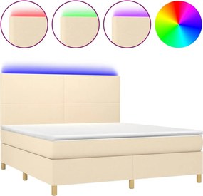 vidaXL Κρεβάτι Boxspring με Στρώμα &amp; LED Κρεμ 180x200 εκ. Υφασμάτινο
