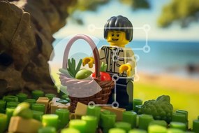 Intra Συλλεκτικό Ξύλινο Παζλ Plywood  4mm - Φιγούρα Lego με καλάθι με φρούτα και λαχανικά Σε Ξύλινο Κουτί - Διαστάσεις: 10x10 cm – 25 κομμάτια