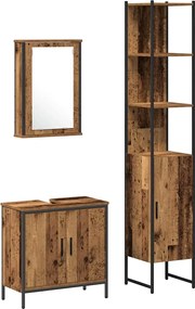 vidaXL Σετ Επίπλων Μπάνιου με ράφι 3 pcs Καφέ Επεξεργασμένο ξύλο