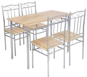 LUTON Set Τραπεζαρία Σαλονιού Κουζίνας: Τραπέζι + 4 Καρέκλες Μέταλλο Βαφή Silver, Sonoma -  Τρ.120x70x74 / Καρ.40x40x90 cm