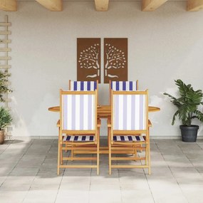 vidaXL Σέτ φαγητού για κήπο 5 pcs Μπλε και λευκό Μασίφ ξύλο ακακίας
