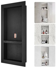 VEVOR Shower Niche Ready for Tile 40.64 x 81.28 cm, Double Shelf Organizer, Square Corners Wall-inserted Niche Recessed, Sealed Protection Modern Soap Storage Niche for Shower Bathroom, Black