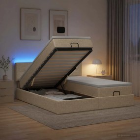 vidaXL Κρεβάτι Ottoman με Στρώμα και LED Κρεμ 160 x 200 cm Ύφασμα