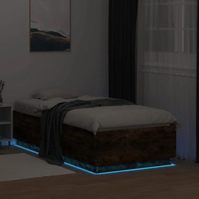 vidaXL Πλαίσιο Κρεβατιού με LED Καπνιστή Δρυς 75x190 εκ. Επεξεργ. Ξύλο