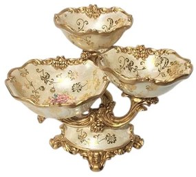 Ορντερβιέρα 3 Θέσεων Με Πόδι 752-15020 32x20x26cm Beige-Gold Estheti Home Πορσελάνη