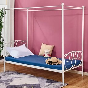 JACLYN, Metal bed with canopy, 90x190cm, white