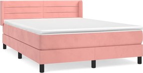 vidaXL Κρεβάτι Boxspring με Στρώμα Ροζ 140x190 εκ. Βελούδινο