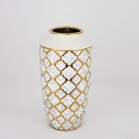ΒΑΖΟ ΚΕΡΑΜΙΚΟ ΛΕΥΚΟ - ΧΡΥΣΟ 13x13x25cm