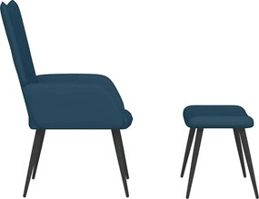 vidaXL Πολυθρόνα Relax Μπλε Βελούδινη με Σκαμπό