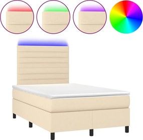 vidaXL Κρεβάτι Boxspring με Στρώμα &amp; LED Κρεμ 120x200 εκ. Υφασμάτινο