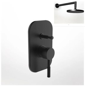 La Torre New Tech Black Matt 12050R-400 Μίκτης Εντοιχισμού 2 Εξόδων με Εκτροπέα+Ανακλινόμενη Κεφαλή Round Ø30εκ+Μπράτσο Τοίχου
