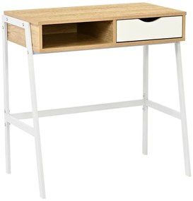 Γραφείο εργασίας Rezio με Ράφι και Συρτάρι σε Oak - Λευκό με Μεταλλικό Πόδι 75x45x76 εκ. 75x45x76 εκ.