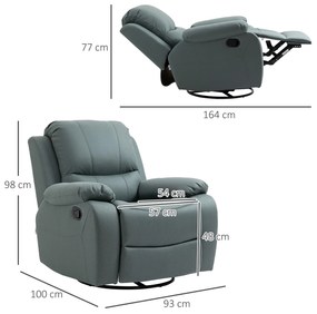 HOMCOM Πολυθρόνα χαλάρωσης με ρύθμιση ανάκλισης έως 135° περιστρεφόμενη 360 μοίρες 93 cm x 100 cm x 98 cm ατσάλινο πλαίσιο πράσινο