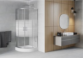 Mexen Rio καμπίνα ντους ημικυκλική 70 x 70 cm, λευκές λωρίδες, χρώμιο +