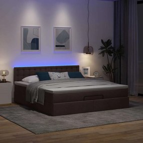 VidaXL Οθωμανικό κρεβάτι με στρώμα & LEDs Σκούρο καφέ 180x200cm ύφασμα