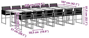 Σετ Τραπεζαρίας Κήπου 13 Τεμαχίων Μαύρο Συνθετικό Ρατάν - Μαύρο