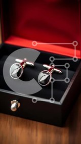 Intra Συλλεκτικό Ξύλινο Παζλ Plywood 4mm - Μανικετόκουμπα σε μαύρο κουτί σε κόκκινο φόντο Σε Ξύλινο Κουτί - Διαστάσεις Puzzle: 10x10 cm – 25 κομμάτια