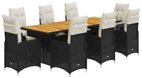 vidaXL Σετ Επίπλων Bistro Κήπου 9 τεμ Μαύρο Συνθετ. Ρατάν με Μαξιλάρια
