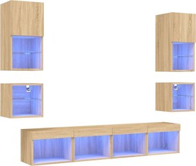 vidaXL Έπιπλα Τοίχου Τηλεόρασης 8 τεμ. LED Sonoma Δρυς από Επεξ. Ξύλο