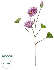 GloboStar® Artificial Garden PINK LOTUS BRANCH 21335 Τεχνητό Διακοσμητικό Ροζ Κλαδί Λωτός Y120cm