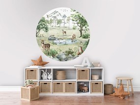 Deer Forest Summer Ταπετσαρια Τοιχου Πρασινο Στρογγυλη 80cm