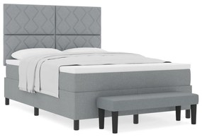 vidaXL Κρεβάτι με Στρώμα & Πάγκο Λαμπερό Γκρι 140x190 cm Ύφασμα