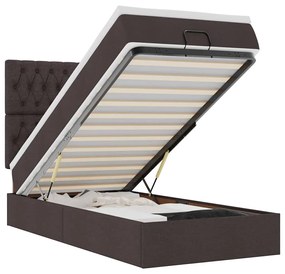 Οθωμανικό κρεβάτι με στρώμα &amp; LEDs Σκούρο καφέ 90x190cm ύφασμα 3314054