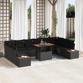 vidaXL Σετ Καναπέ Κήπου με αποθήκευση 11 pcs Μαύρο Πολυ ράταν