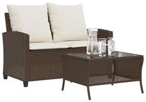 Καναπές Κήπου Διθέσιος Καφέ Συνθ. Ρατάν με Τραπέζι/Μαξιλάρια