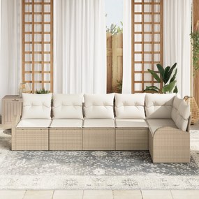 vidaXL Σετ Καναπέ Κήπου 6 Τεμαχίων με Μαξιλάρια Μπεζ Πολυ Ρατάν