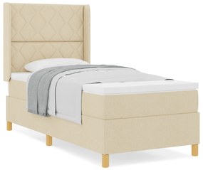 vidaXL Κρεβάτι Box Spring με Στρώμα σε Κρέμ - 90x200 cm Ύφασμα