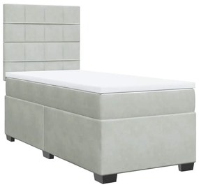 vidaXL Κρεβάτι Boxspring με Στρώμα Ανοιχτό Γκρι 100x200 εκ. Βελούδινο