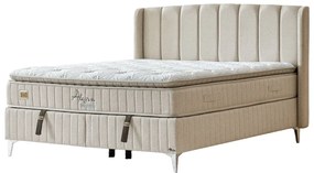 Επενδυμένο Κρεβάτι ALLEGRA Διπλό με Αποθηκευτικό χώρο και Ανατομικό Στρώμα Μπεζ 160x200εκ. 172x210x118 εκ.