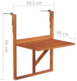 vidaXL Τραπέζι Μπαλκονιού Κρεμαστό 64,5x44x80 εκ. Μασίφ Ξύλο Ακακίας