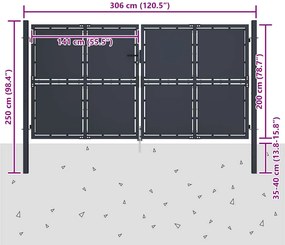 vidaXL Πόρτα Κήπου Ανθρακί 300x200 εκ. από Ατσάλι