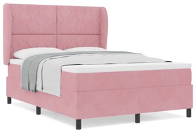 vidaXL Κρεβάτι Box Spring με Στρώμα  Ροζ 140x190 εκ. Βελούδο