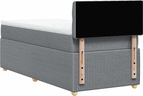 vidaXL Κρεβάτι Boxspring με Στρώμα Ανοιχτό Γκρι 90x190 εκ. Υφασμάτινο