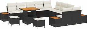 vidaXL Σετ Καναπέ Κήπου με μαξιλάρι 13 pcs Μαύρο Πολυ ράταν
