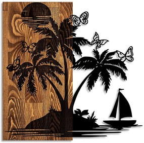 Διακοσμητικό Τοίχου Holiday Island 899SKL2619 57x58cm Walnut-Black Wallity Μέταλλο,Ξύλο
