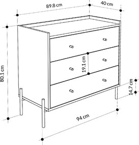 Συρταριέρα Malta Megapap χρώμα sapphire oak 94x40x80,1εκ.