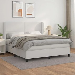 Κρεβάτι Boxspring με Στρώμα Λευκό 160x200εκ.από Συνθετικό Δέρμα - Λευκό