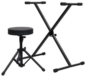 vidaXL Σετ Βάση Πλήκτρων και Σκαμπό Μαύρο