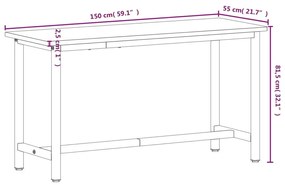 Πάγκος Εργασίας 150x55x81,5εκ. από Μασίφ Ξύλο Οξιάς και Μέταλλο - Καφέ