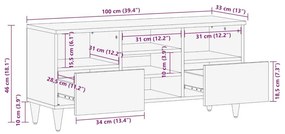 Έπιπλο Τηλεόρασης Μαύρο 100 x 33 x 46 εκ. από Μασίφ Ξύλο Μάνγκο - Μαύρο