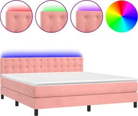 vidaXL Κρεβάτι Boxspring με Στρώμα &amp; LED Ροζ 180x200 εκ. Βελούδινο