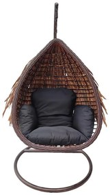 Κούνια κήπου - φωλιά με βάση Varur μέταλλο καφέ - pe rattan σε καφέ- μαύρη απόχρωση 120x105x195εκ 120x105x195 εκ.