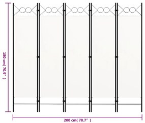 vidaXL Διαχωριστικό Δωματίου με 5 Πάνελ Λευκό 200 x 180 εκ.