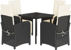 vidaXL Σετ Τραπεζαρίας Κήπου 5 Τεμαχίων Μαύρο Συνθ. Ρατάν με Μαξιλάρια