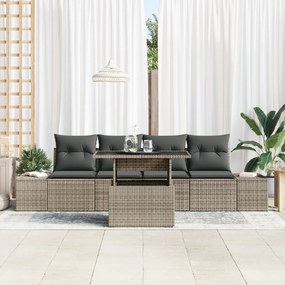 vidaXL Σετ καναπέ κήπου 5 τεμαχίων με μαξιλάρια Γκρι Πολυ Ράτανα